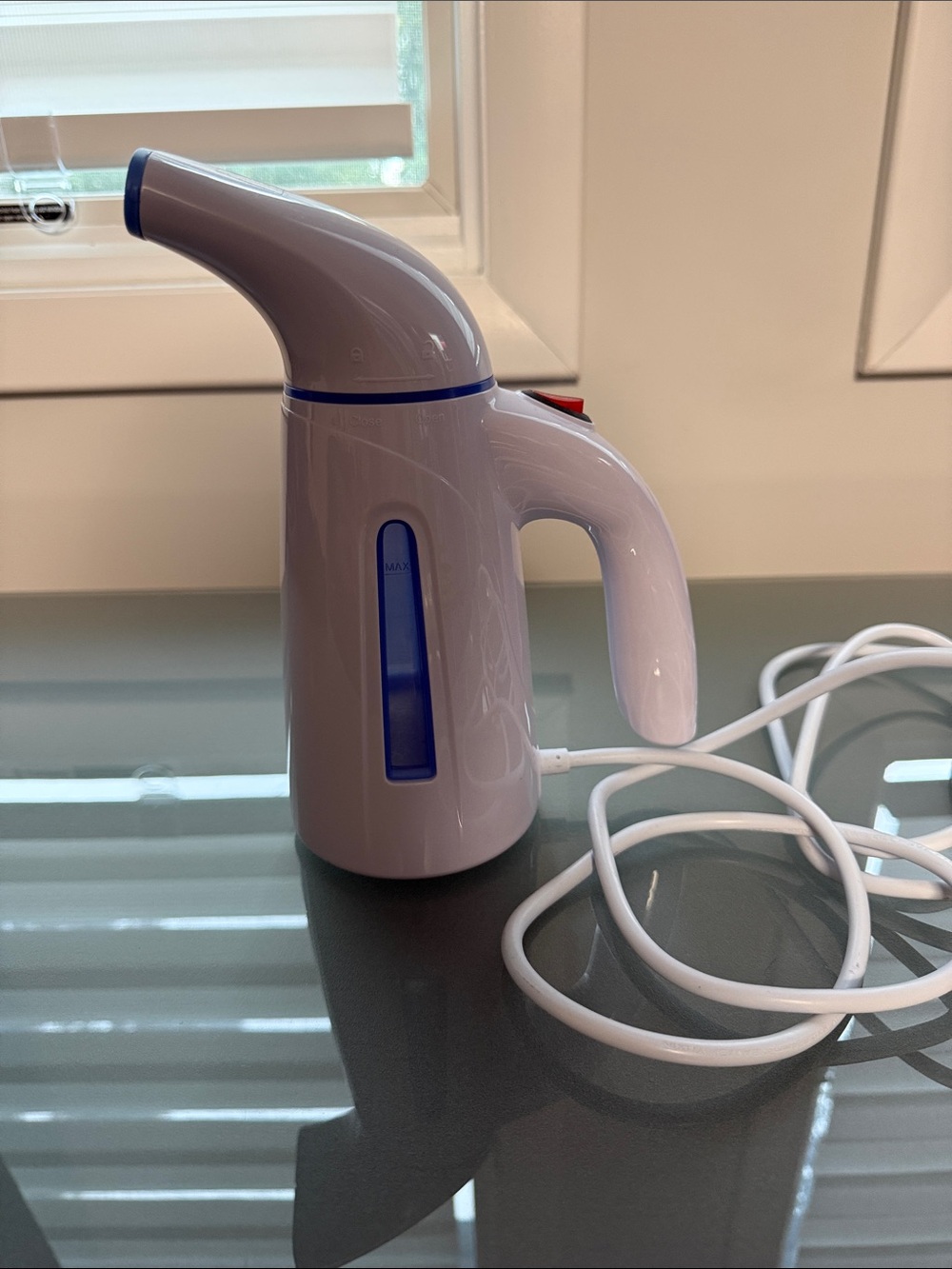 Portable White & Blue Fabric Steamer - Handheld Garment Steamer